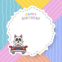 cartão de feliz aniversário com personagem de desenho animado de cachorro bonito. ilustração vetorial vetor