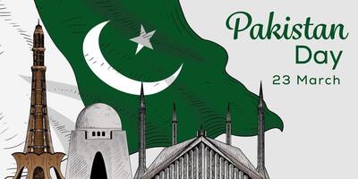 mão desenhado vetor Paquistão dia horizontal bandeira ilustração Projeto