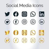 dourado tema conjunto do genérico social meios de comunicação do utilizador interface ícones. como, Comente, compartilhar, e Salve  ícones. vetor