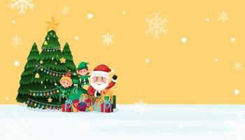 modelo de banner de feliz natal com papai noel e elfo vetor