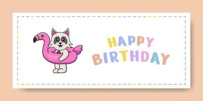 banner de feliz aniversário com personagem de desenho animado de cachorro bonito. ilustração vetorial vetor