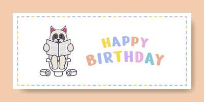 banner de feliz aniversário com personagem de desenho animado de cachorro bonito. ilustração vetorial vetor