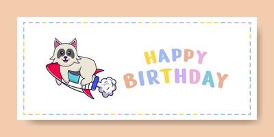 banner de feliz aniversário com personagem de desenho animado de cachorro bonito. ilustração vetorial vetor