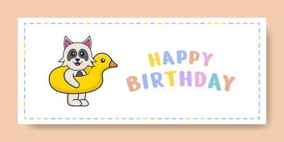 banner de feliz aniversário com personagem de desenho animado de cachorro bonito. ilustração vetorial vetor