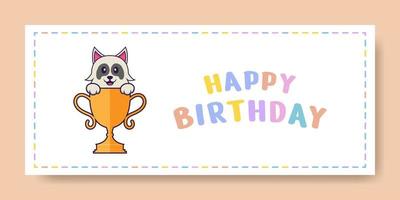 banner de feliz aniversário com personagem de desenho animado de cachorro bonito. ilustração vetorial vetor