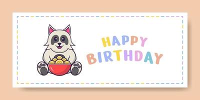 banner de feliz aniversário com personagem de desenho animado de cachorro bonito. ilustração vetorial vetor