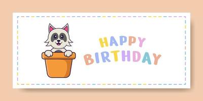 banner de feliz aniversário com personagem de desenho animado de cachorro bonito. ilustração vetorial vetor