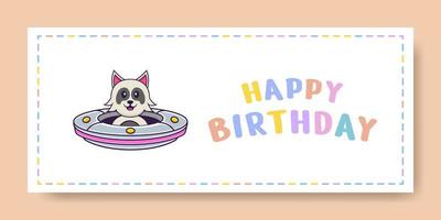 banner de feliz aniversário com personagem de desenho animado de cachorro bonito. ilustração vetorial vetor