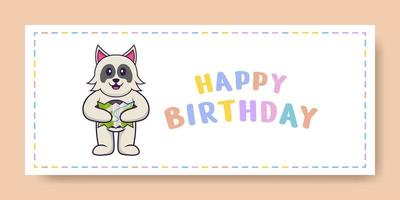 banner de feliz aniversário com personagem de desenho animado de cachorro bonito. ilustração vetorial vetor