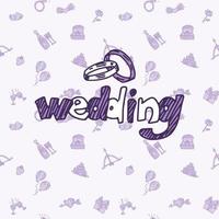 pôster de casamento com letras de fundo roxo vetor