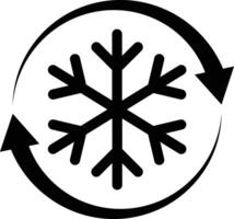 congelador ao controle ícone. floco de neve com rotação Setas; flechas placa. automático resfriamento descongelar símbolo. plano estilo. vetor