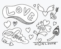 conjunto de amor. desenho à mão. estilo doodle. para seu projeto. vetor