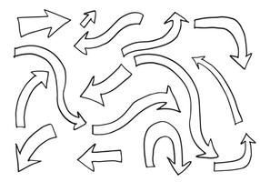 elementos de design doodle. setas desenhadas à mão isoladas no fundo branco. ilustração vetorial. vetor