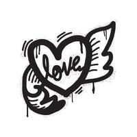 spray pintado grafite coração asas ícone pulverizado isolado com uma branco fundo. grafite amor asas símbolo com sobre spray dentro Preto sobre branco. vetor ilustração.