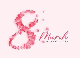 lindo mulheres dia poster Projeto com número 8 escrito com rosa pétalas vetor