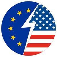 EUA vs UE. bandeira do Unidos estados do América e a europeu União dentro círculo forma vetor