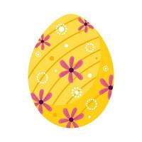 feliz Páscoa ovo pintado de amarelo com flores vetor