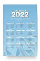 modelo de calendário mensal para 2022 anos. semana começa no domingo. calendário de parede em estilo minimalista. vetor