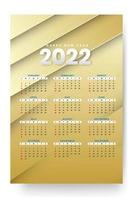 modelo de calendário mensal para 2022 anos. semana começa no domingo. calendário de parede em estilo minimalista. vetor