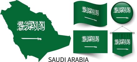 a vários padrões do a saudita arábia nacional bandeiras e a mapa do a saudita arábia fronteiras vetor