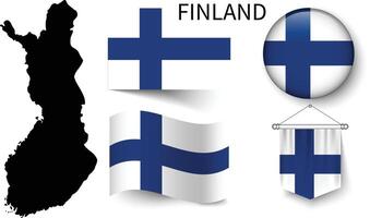 Finlândia - mapa e bandeira ilustração vetor