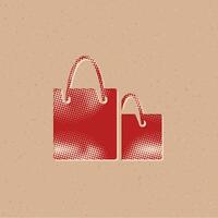 compras bolsas meio-tom estilo ícone com grunge fundo vetor ilustração