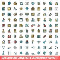 100 aluna universidade laboratório ícones definir, cor linha estilo vetor
