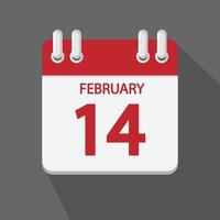 fevereiro 14. calendário ícone. vetor ilustração, plano estilo. namorados dia data. fim de semana, vermelho carta dia. feriado dentro fevereiro.