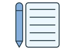 lápis e bloco de anotações ícone. ícone relacionado para lição planejamento e tomando notas. plano linha ícone estilo. elemento ilustração vetor