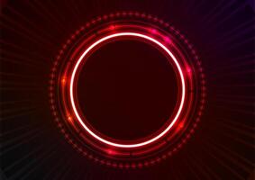 círculo len luz tecnologia néon vermelho Sombrio fundo vetor