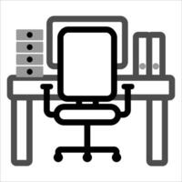escritório mesa, computador, cadeira ícone vetor ilustração símbolo