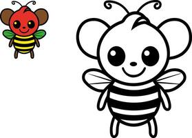 coloração livro para crianças, coloração página com uma pequeno abelha vetor