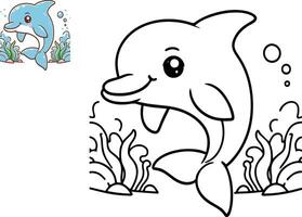 coloração livro com golfinho, vetor ilustração.