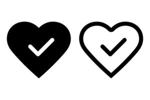 coração com Verifica marca ícone simples básico Projeto vetor