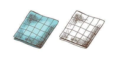 desenhado à mão colori e monocromático vetor esboço do uma têxtil guardanapo. rabisco vintage ilustração. gravado imagem.