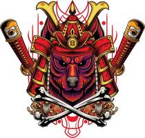 vetor ilustração do japonês Lobo com samurai capacete