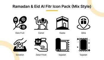 Ramadã e eid al fitr ícone conjunto dentro misturar estilo adequado para rede e aplicativo ícones, apresentações, cartazes, etc. vetor