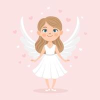 fofa cupido menina com arco e seta, anjo garota, querubim. dia dos namorados dia cartão, pastel cores. vetor ilustração dentro plano desenho animado estilo