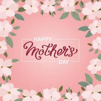 mães dia bandeira com cereja Flor flores, cumprimento cartão modelo, ilustração com mão desenhado rotulação. vetor