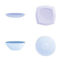branco prato ícones conjunto desenho animado vetor. porcelana prato do do vários forma vetor