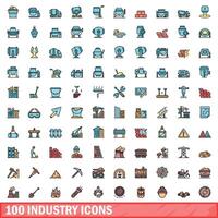 100 indústria ícones definir, cor linha estilo vetor