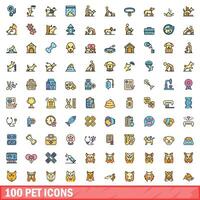 100 animal ícones definir, cor linha estilo vetor