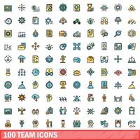 100 equipe ícones definir, cor linha estilo vetor