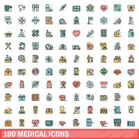 100 médico ícones definir, cor linha estilo vetor