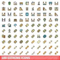100 extremo ícones definir, cor linha estilo vetor