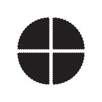ziguezague Beira esquartejado círculo ícones. conjunto do 4 Preto quadrante formas com irregular arestas. isolado em uma branco fundo. vetor