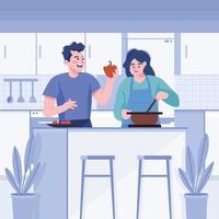 conceito de casal cozinhando juntos vetor