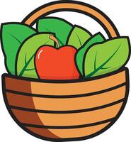 cesta do fresco maçã e folhas vetor