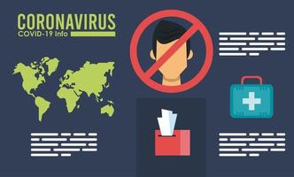 Infográfico de vírus corona com campanha de uso de máscara facial vetor