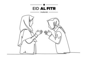contínuo 1 linha desenhando eid al-fitr conceito. rabisco vetor ilustração.